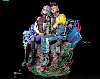 David & Lucy Cyberpunk Edgerunners Figurine – 3D Printed Resin Statue – Painted or Unpainted Version – 20 cm or 30 cm
