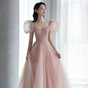 Pink Princess Gown With Puff Sleeves Pink Prom Dress Pink - Etsy