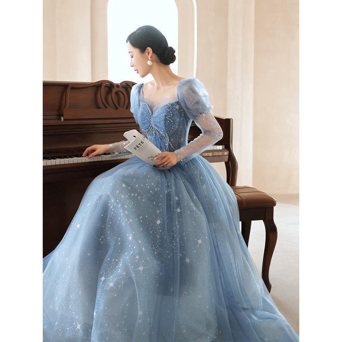 Blue Butterfly Gown Dress Blue Prom Dress Blue Tulle Gown Etsy