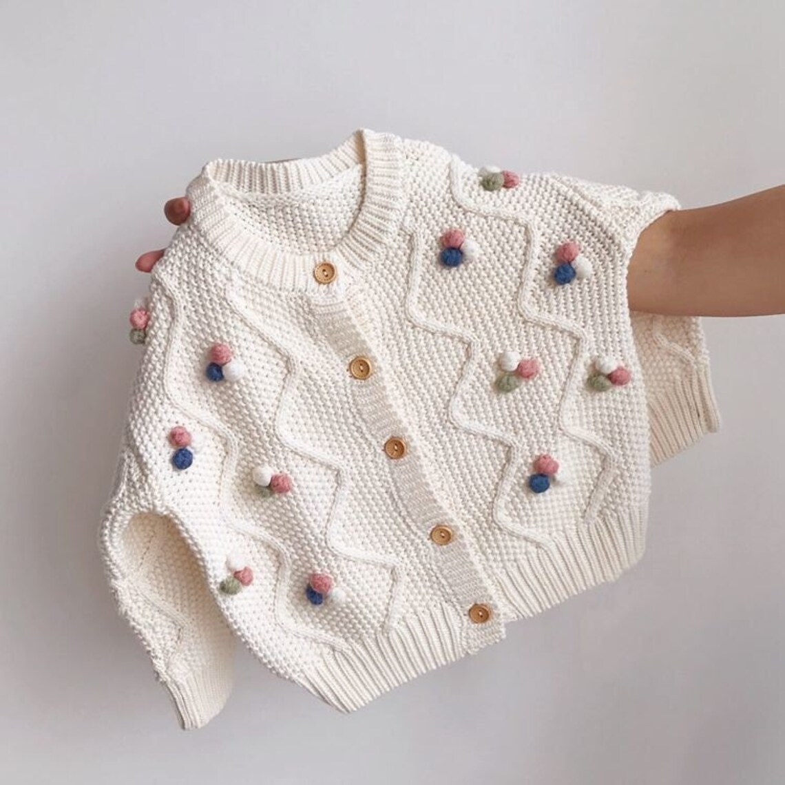 Girls Knitted Pom Pom Cardigan Sweater Kids Knitted Sweater Etsy