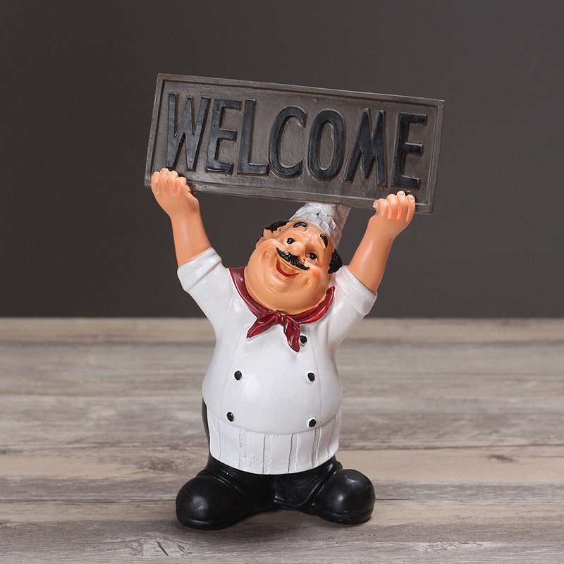 Kitchen Chef Statue Holding Up Signboard Kitchen Etsy