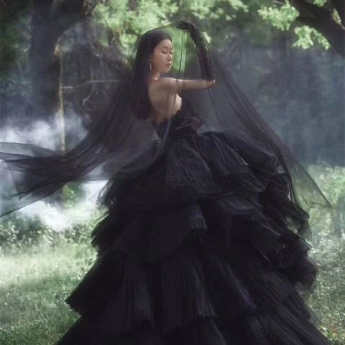 Black Layered Gown Dress Black Prom Dress Black Princess Etsy