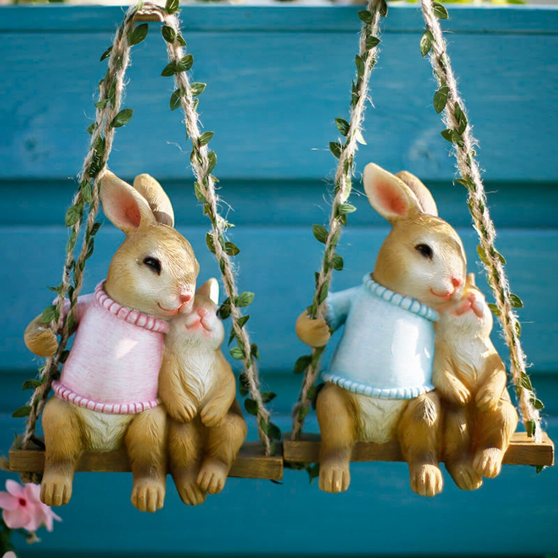 Rabbit Sitting on Swing Sitting Bunny Figurine Sitting Etsy
