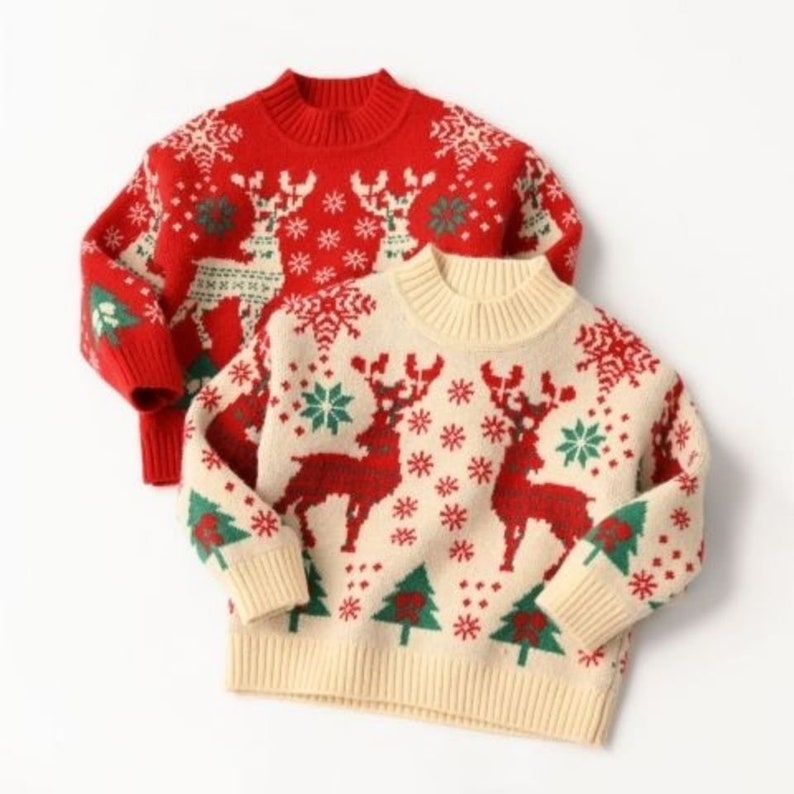 Unisex Kids Knitted Reindeer Sweater Jumper | Child Knit Christmas Deer Sweater | Boys And Girls Knit Sweater | Children Christmas Sweater 