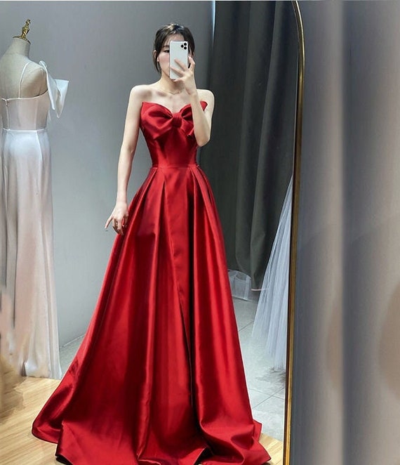Red Bow Gown Dress Bow Prom Dress Bow Tulle Gown | Etsy