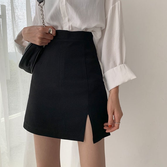 Mini black skirt with split online