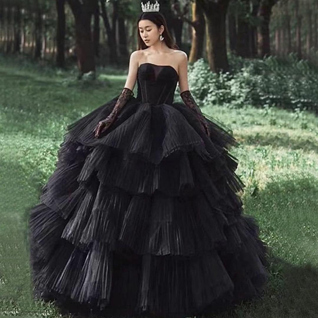 Black Layered Gown Dress Black Prom Dress Black Princess - Etsy