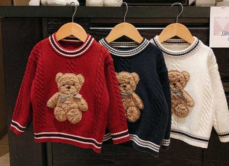 Unisex Kids Knitted Teddy Bear Sweater Jumper | Girls Knit Bear Sweater | Boys Bear Sweater Jumper | Children Christmas Sweater 