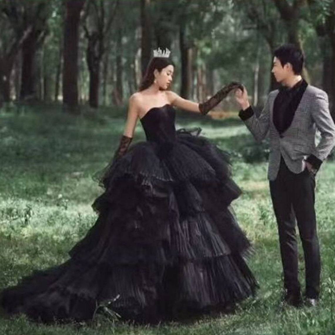 Black Layered Gown Dress Black Prom Dress Black Princess Etsy