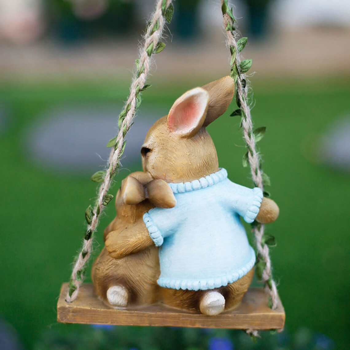 Rabbit Sitting on Swing Sitting Bunny Figurine Sitting Etsy