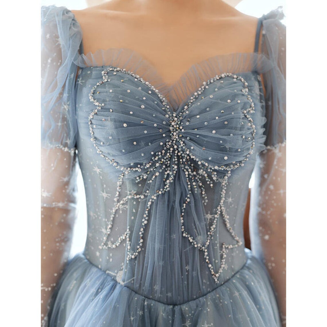 Blue Butterfly Gown Dress Blue Prom Dress Blue Tulle Gown Etsy