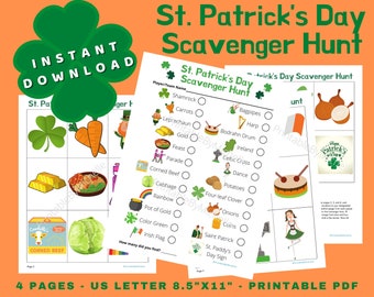 St. Patrick's Day Scavenger Hunt, Printable, Instant Download, Outdoor & Indoor, Kid Game, Family Activity