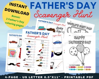 Father's Day Scavenger Hunt: Family Game with Coloring Pages (Printable PDF)