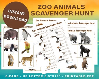 Zoo Animals Scavenger Hunt, Printable, Instant Download, Outdoor & Indoor Kid Game, Family Activity
