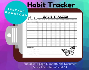 Printable Habit Tracker: Goal Planner with Reward System (A4, A5 & Letter)