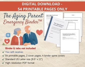 Aging Parent Emergency Binder, Medical Legal Organizer (Digital Download)