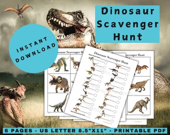 Dinosaur Scavenger Hunt Printable - Instant Download Game for Kids & Family Fun