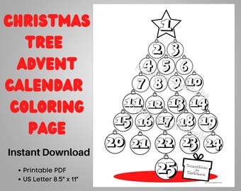 Christmas Tree Advent Calendar Coloring Page (Printable PDF)