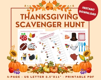 Thanksgiving Scavenger Hunt, Printable, Instant Download, Outdoor & Indoor, Kid Game, Family Activity