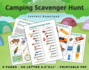 Camping Scavenger Hunt, Printable, Instant Download, Outdoor & Indoor Kid Game, Family Activity