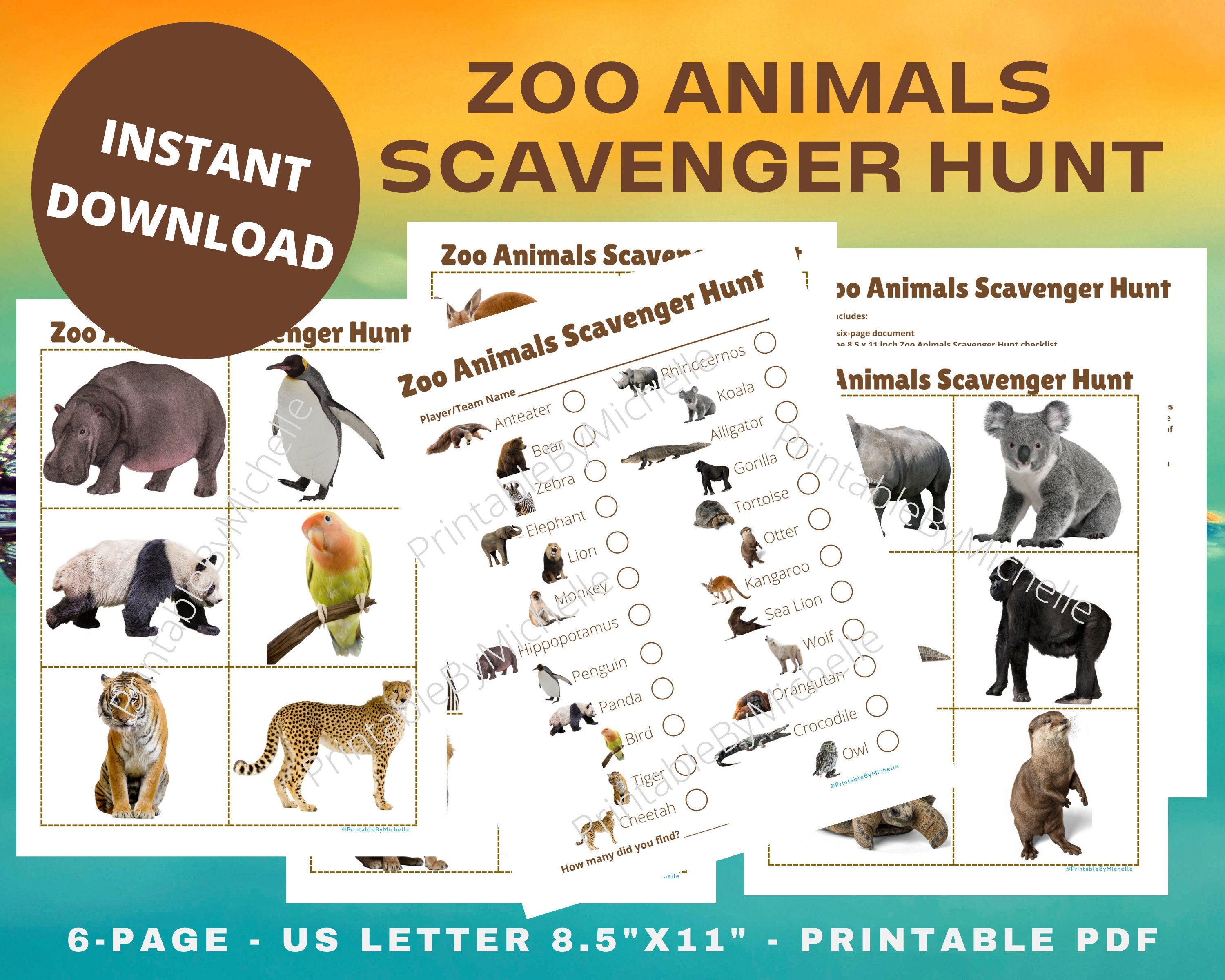 Zoo Animals Scavenger Hunt Printable Instant Download - Etsy Zoo Animals Scavenger Hunt Printable Instant Download - Etsy
