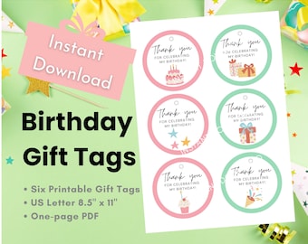 Round Birthday Gift Tags in Soft Colors | 8.5"x11" PDF | 1-Page Instant Download
