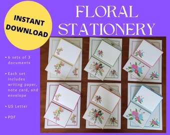 Floral Stationery Bundle: Printable Writing Paper, Note Card & Envelope (PDF)