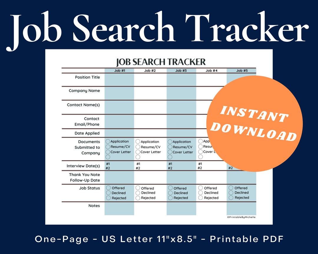Job Search Tracker Printable, Job Planner, Job Search, Application and Interview Tracker, US ...