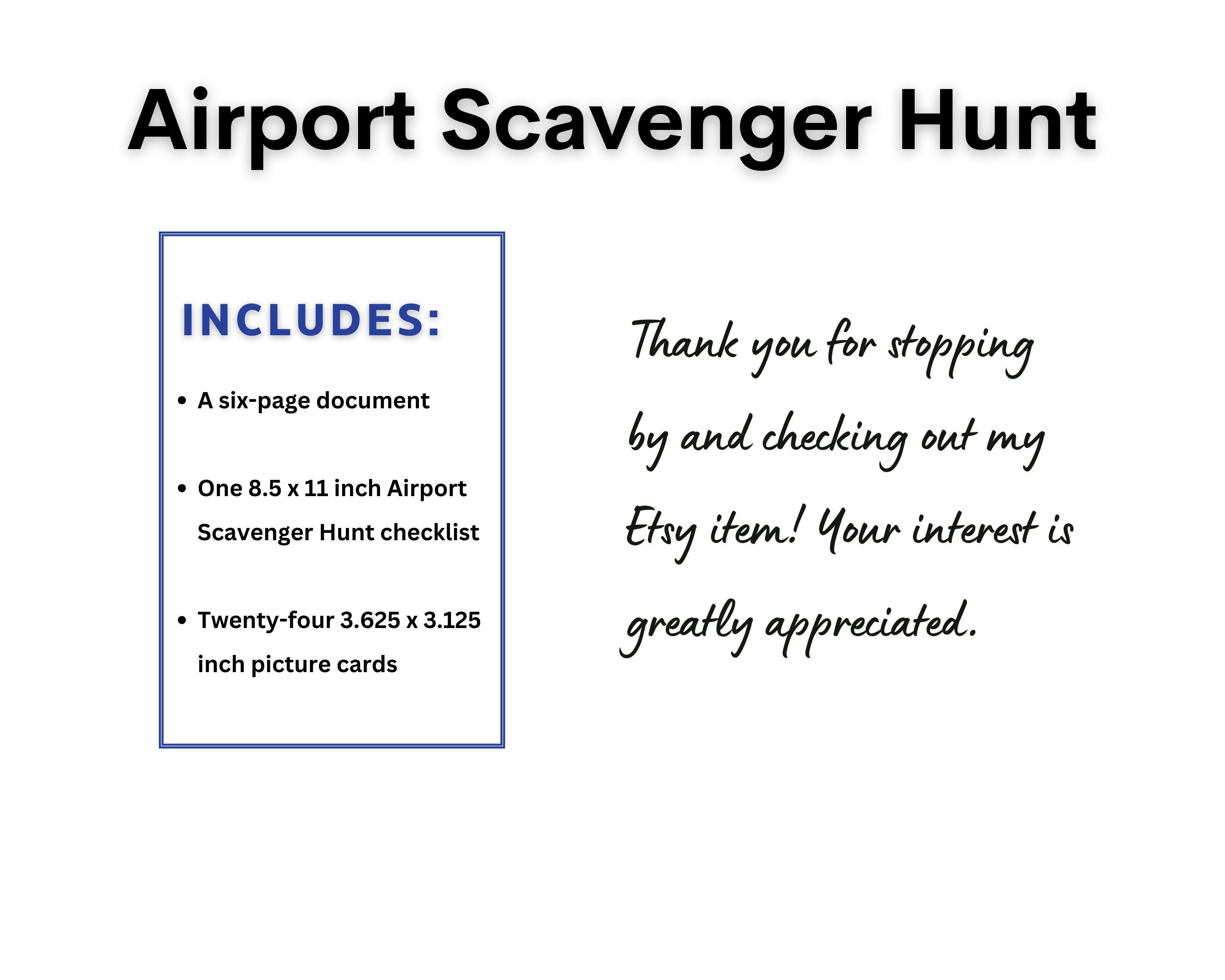 Airport Scavenger Hunt, Printable, Instant Download, Outdoor &amp; Indoor ...