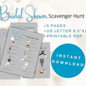 Bridal Shower Scavenger Hunt, Printable, Instant Download, Outdoor & Indoor Game, Fun Group Activity, Wedding Shower, Bachelorette, Bachelor
