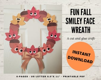 Fall Smiley Face Leaf Wreath: Printable Kids Craft (Instant Download)