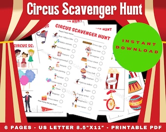 Circus Scavenger Hunt, Printable, Instant Download, Outdoor & Indoor, Kid Game, Family Activity