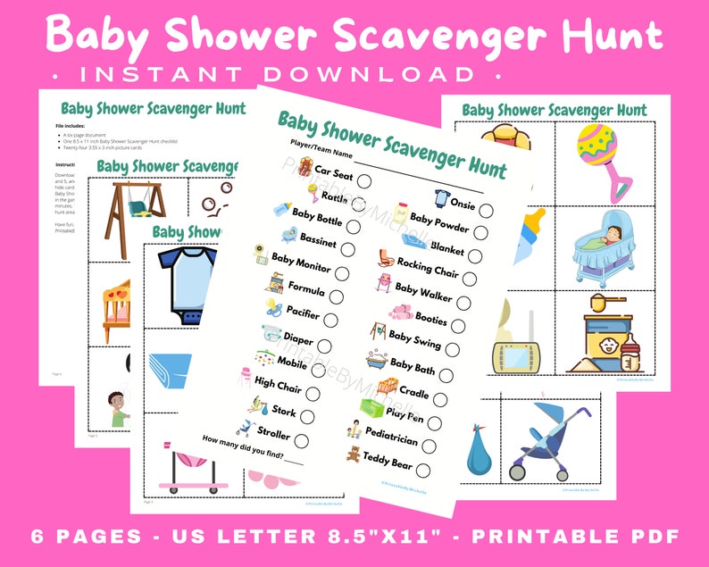 Baby Shower Scavenger Hunt, Printable, Instant Download, Outdoor