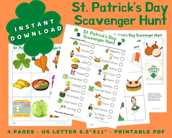 St. Patrick's Day Scavenger Hunt Printable Instant