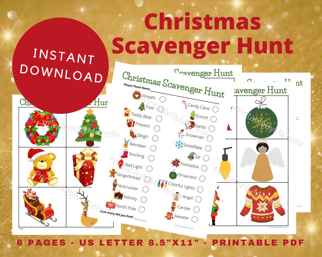 Printable Christmas Scavenger Hunt for Indoor &amp; Outdoor Fun! Instant Download for Family ...