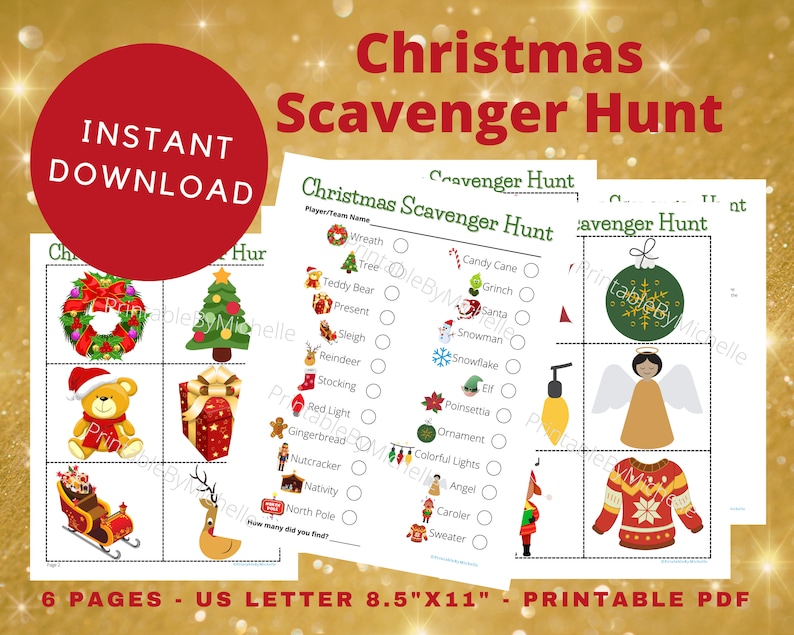 Printable Christmas Scavenger Hunt for Indoor &amp; Outdoor Fun! Instant ...