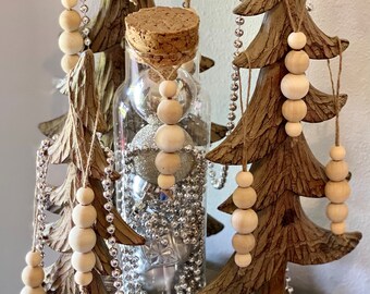 Wood Bead Ornaments, Natural Bead Garland, Christmas Decor, Farmhouse Christmas, , Minimalist Decor, Holiday Decor, Set of 6