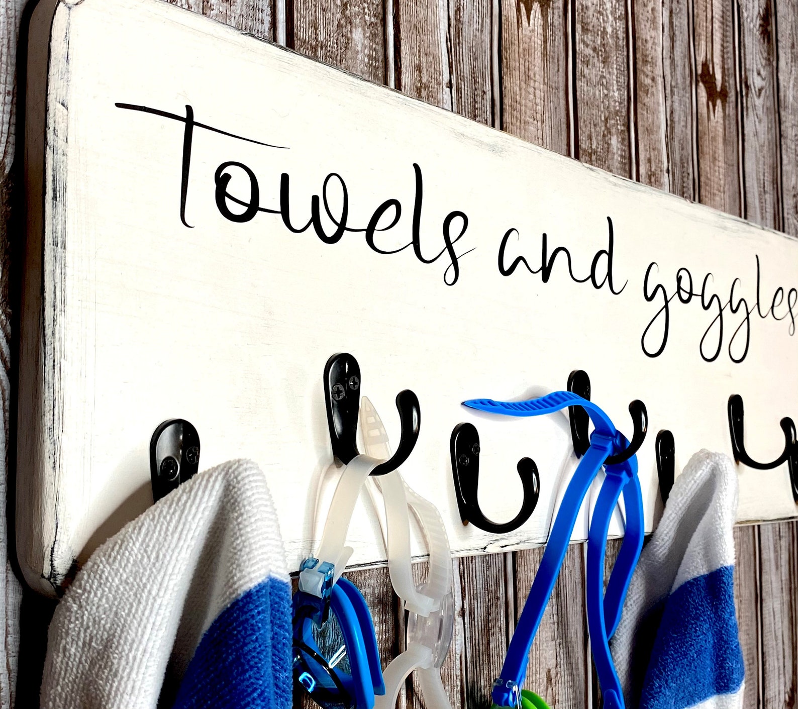 Towel Hooks Pool Decor Outdoor Towel Rack Rustic Sign Etsy
