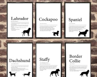 Dog Breed Dictionary Art Print, Canine Wall Decor