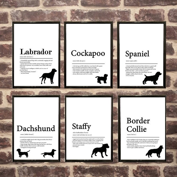 Dog Dictionary Print Dog Description Print Room Decor Dog Lover Gift Definition Dog Lover Wall Dictionary Page Art Dog Breed Dog Room Decor