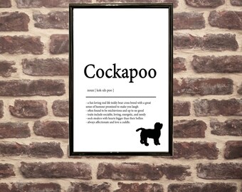 COCKAPOO Dog Dictionary Print Dog Description Print Room Decor Dog Lover Gift Definition Poster Dog Lover Wall Dictionary Page Art Dog Breed