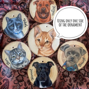 Custom pet portraits on wooden ornament (one side painted)