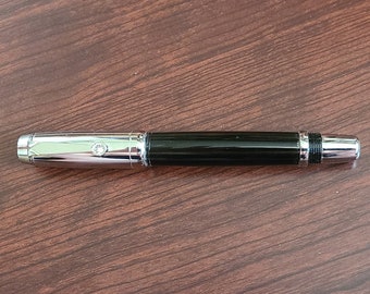 Hand Turned Ebony Wood Fountain Pen  - Gorgeous Jet Black Wood with Silver Fittings --  In Stock and Ready for Immediate Shipping!