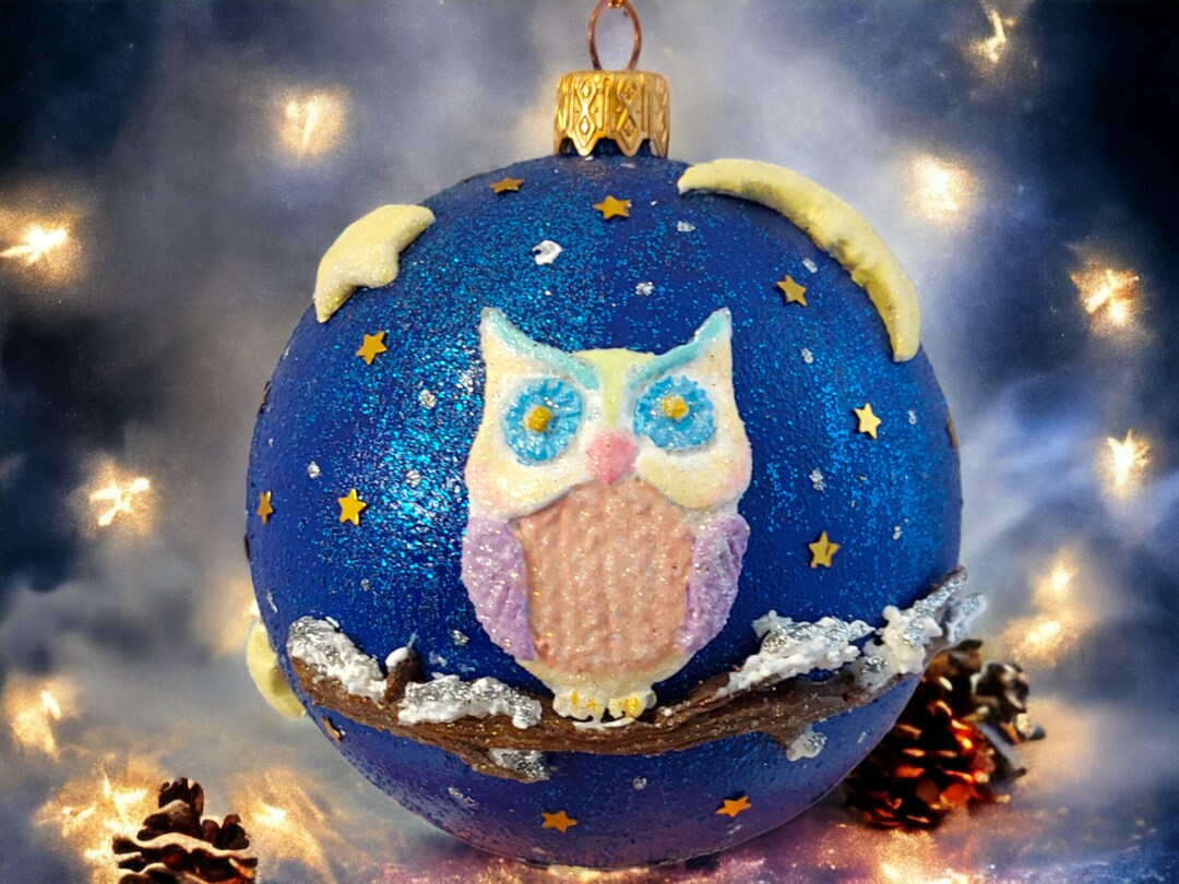 Christmas Tree Bauble With Owl Under the Starry Night Sky Etsy