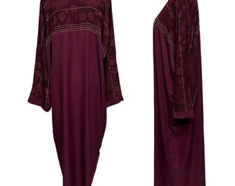 Burgundy Women's Abaya Jalabiya Arab Long Dress