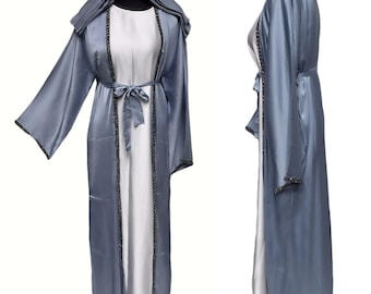 Luxury four Piece Satin Embellished Open Abaya Set