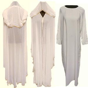 Vestido longo feminino de luxo off white Abaya Jalabiya Farasha