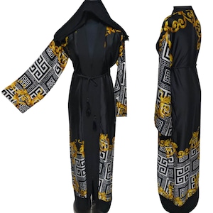 Classic Black Satin Women&#39;s Open Front Abaya Burka Jilbab Robe