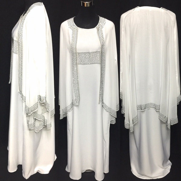 Women's White Cape Abaya Jalabiya Long Dress