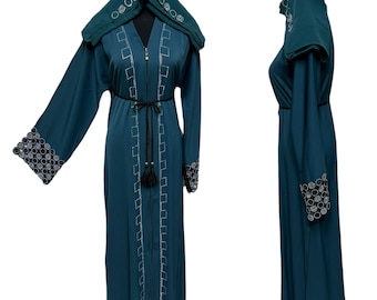 Women's Nida Stone Works Abaya Jalabiya Arab Long Dress